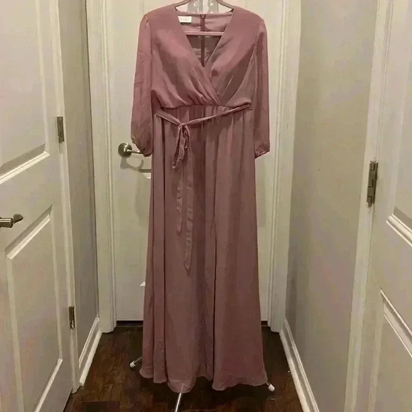 JJ’S House Dusty Rose A-Line V-Neck Floor Length Chiffon Bridesmaid Dress - Picture 2 of 6